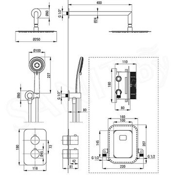 Душевая система скрытого монтажа Deante Box Steel BXYZFEBT с термостатом