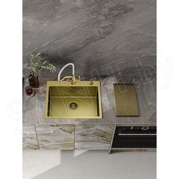 Кухонная мойка Raglo R700.5050.03 / R701.6050.03 сатин золотой с коландером