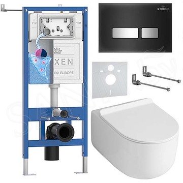 Комплект инсталляции Roxen StounFix Dual Fresh с удлиненными креплениями, аромадозатором, кнопкой смыва Glass 430280 и унитазом Asten Readle Stella Tornado AR1065