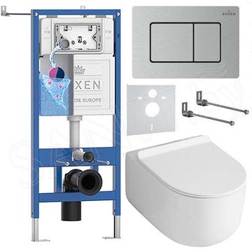 Комплект инсталляции Roxen StounFix Dual Fresh с креплениями, металлической кнопкой и унитазом Asten Readle Stella Tornado AR1065