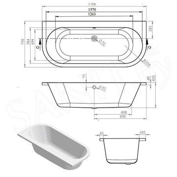 Акриловая ванна Bonito Home Aura в комплекте с ножками и экраном