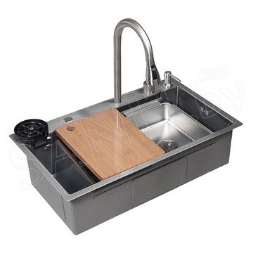 Кухонная мойка AKS 112680 со смесителем, ринзером, дозатором, двумя коландерами и разделочной доской