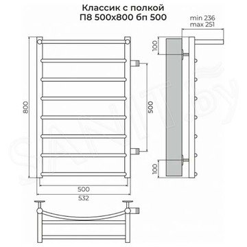 Полотенцесушитель Terminus Классик П8 с полкой боковое подключение