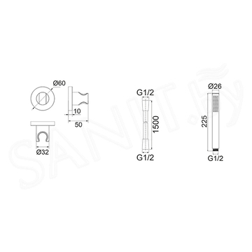 Душевая лейка со шлангом Whitecross SET50MICROGL / SET50MICROGLB