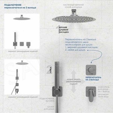 Смеситель встраиваемый WasserKraft A264 (2 функции)