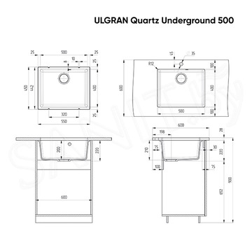 Кухонная мойка Ulgran Quartz Underground 500