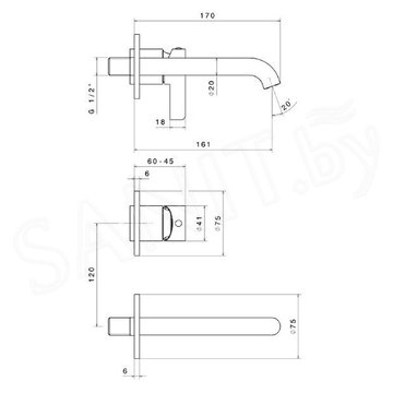 Смеситель встраиваемый Kerama Marazzi Linea 71028EKM.21.018 для умывальника
