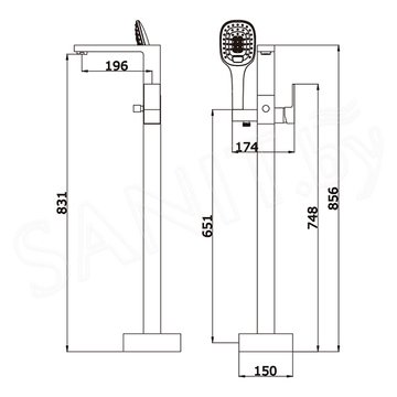 Смеситель для ванны Vieir V393534G напольный