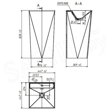 Умывальник Belux Триумф 450x800 белый матовый Solid Surface напольный