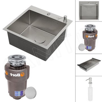 Кухонная мойка Roxen Simple с коландером, дозатором и измельчителем Bort Titan Max Power 93410266 (Full Control)