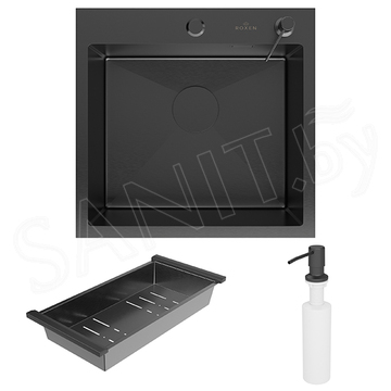 Кухонная мойка Roxen Simple PVD (графит) с коландером, дозатором и измельчителем пищевых отходов Bort Titan Max Power 93410266 (Full Control)