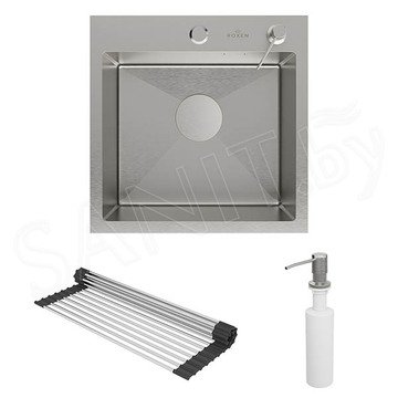 Кухонная мойка Roxen Simple 560220-45 с ролл-матом, дозатором и измельчителем пищевых отходов Bort Master Eco Control 93417999
