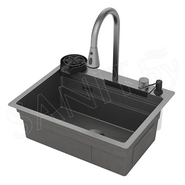 Кухонная мойка Roxen Stage Plus 560250-60-BS PVD (текстурный графит) многофункциональная в комплекте с измельчителем пищевых отходов Bort Titan Max Power 93410266 (Full Control)