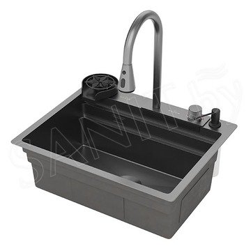 Кухонная мойка Roxen Stage Plus 560250-60B PVD (графит) многофункциональная в комплекте с измельчителем пищевых отходов Bort Master Eco Control 93417999