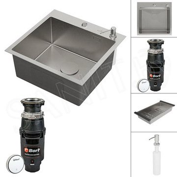 Кухонная мойка Roxen Simple с коландером, дозатором и измельчителем пищевых отходов Bort Master Eco Control 93417999