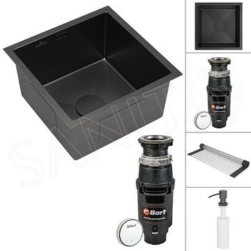 Кухонная мойка Roxen Uno PVD (графит) под столешницу с аксессуарами и измельчителем Bort Master Eco Control 93417999