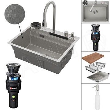 Кухонная мойка Roxen Stage Plus 560250-60-S многофункциональная в комплекте с измельчителем пищевых отходов Bort Caiman 93418064