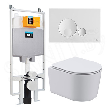 Комплект инсталляции OLI 74 S90 601803 c кнопкой Globe 152949 и подвесным унитазом Roxen Simple Compact 530120-01 Rimless Soft Close