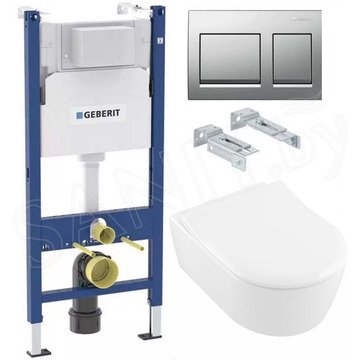 Комплект инсталляции Geberit Alpha 458.233.00.2A35Ch с кнопкой и унитазом Villeroy&Boch Avento 5656RS01