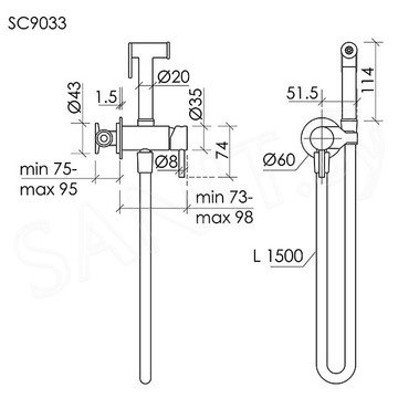 Смеситель встраиваемый Sancos Etna SC9033BG с гигиеническим душем