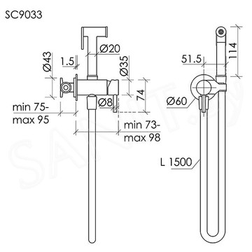 Смеситель встраиваемый Sancos Etna SC9033GG с гигиеническим душем