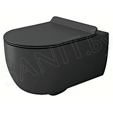 Подвесной унитаз Bocchi V-Tondo Compacto Rimless с сиденьем Soft Close черный матовый