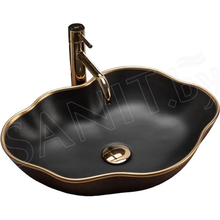 Умывальник Rea Pearl Black Mat Gold Edge U0692