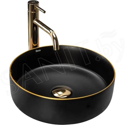 Умывальник Rea Sami Black Mat Gold Edge U0595