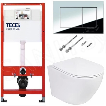 Система инсталляции для унитаза TECEbase kit 9400401S (9400412) c кнопкой и унитазом Roxen Antares 530185-01 Rimless Soft Close