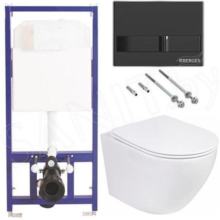 Комплект инсталляции Berges Novum 525 c кнопкой L6 и унитазом Roxen Antares 530185-01 Rimless Soft Close