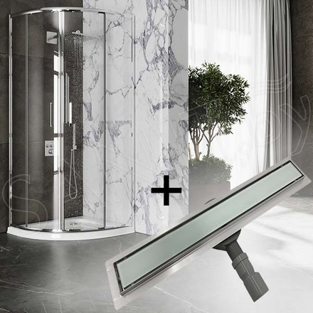 Душевой уголок Roxen Santi прозрачный в комплекте с душевым лотком White Glass