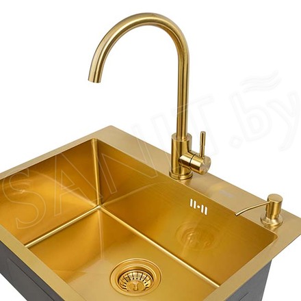 Кухонная мойка Arfeka Eco AR 60 Golden PVD Nano со смесителем и дозатором