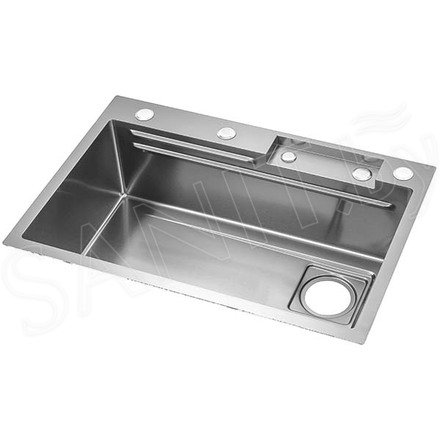 Кухонная мойка Arfeka Eco AR 75 Satin со смесителем, ринзером, дозатором, двумя коландерами и разделочной доской