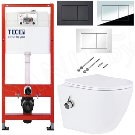 Система инсталляции для унитаза TECEbase kit c кнопкой и подвесным унитазом Roxen Antares Bidet 530185-01X с функцией биде