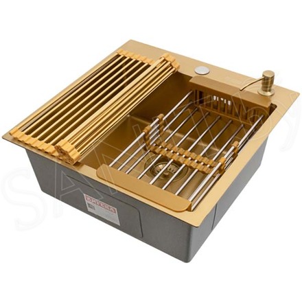 Кухонная мойка Arfeka Eco AR 50 Gold с коландером, дозатором и роллер-матом