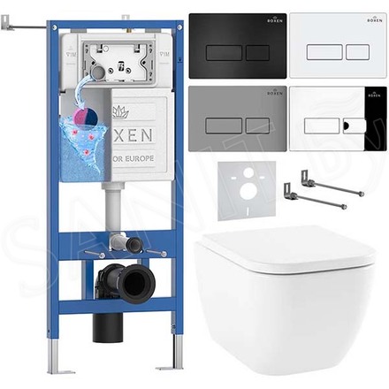 Комплект инсталляции Roxen StounFix Dual Fresh с удлиненными креплениями, аромадозатором, кнопкой смыва Caspia 410280 и унитазом Lavinia Boho One Rimless 3302004R