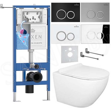 Комплект инсталляции Roxen StounFix Dual Fresh с удлиненными креплениями, аромадозатором, кнопкой смыва Santi 410260 и унитазом Gid Tr2198