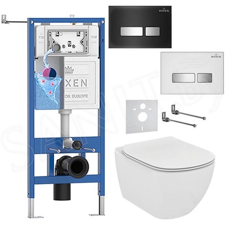 Комплект инсталляции Roxen StounFix Dual Fresh с удлиненными креплениями, аромадозатором, кнопкой смыва Glass 430280 и унитазом Ideal Standard Tesi Aquablade T007901