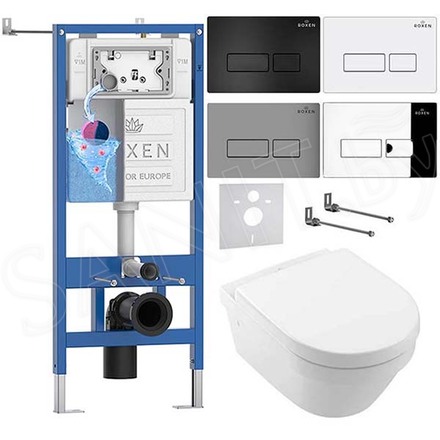 Комплект инсталляции Roxen StounFix Dual Fresh с удлиненными креплениями, аромадозатором, кнопкой смыва Caspia 410280 и унитазом Villeroy&Boch Architectura 4694HR01