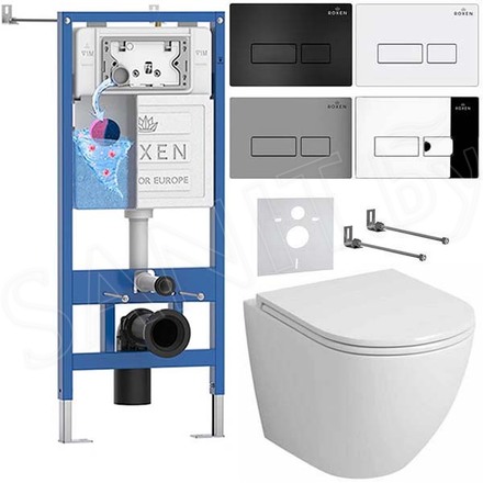Комплект инсталляции Roxen StounFix Dual Fresh с удлиненными креплениями, аромадозатором, кнопкой Caspia 410280 и унитазом Grossman GR-4455S