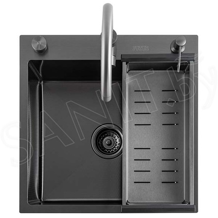Кухонная мойка Avina Futur FK Eco Embossing Pop-up Mixer Plus Black Nano со смесителем, дозатором и коландером