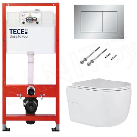 Система инсталляции для унитаза TECEbase kit 9400401 с кнопкой Tecenow 9240402 и унитазом Roxen Porto 530155-01