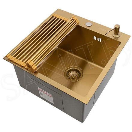Кухонная мойка Arfeka Eco AR 45 Gold с дозатором и роллер-матом