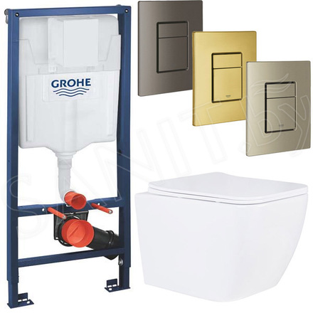 Комплект инсталляции Grohe Rapid SL 38772001 с брашированной кнопкой и подвесным унитазом Roxen Cube 530135-01