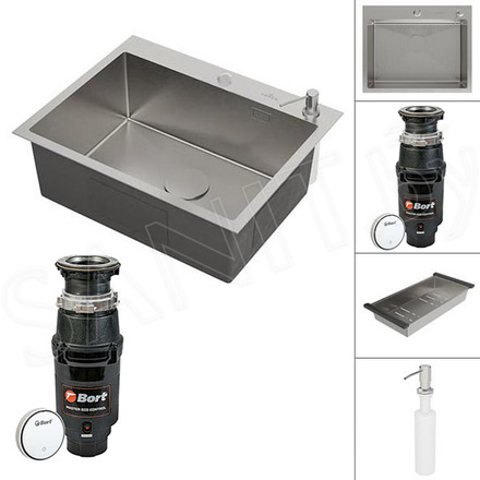 Кухонная мойка Roxen Simple с коландером, дозатором и измельчителем Bort Master Eco Control 93417999