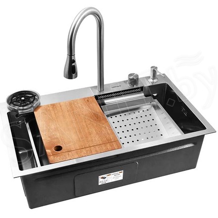 Кухонная мойка Gerhans K37545 со смесителем, ринзером, коландером и разделочной доской