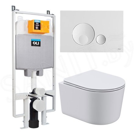 Комплект инсталляции OLI 74 S90 601803 c кнопкой Globe 152949 и подвесным унитазом Roxen Simple Compact 530120-01 Rimless Soft Close